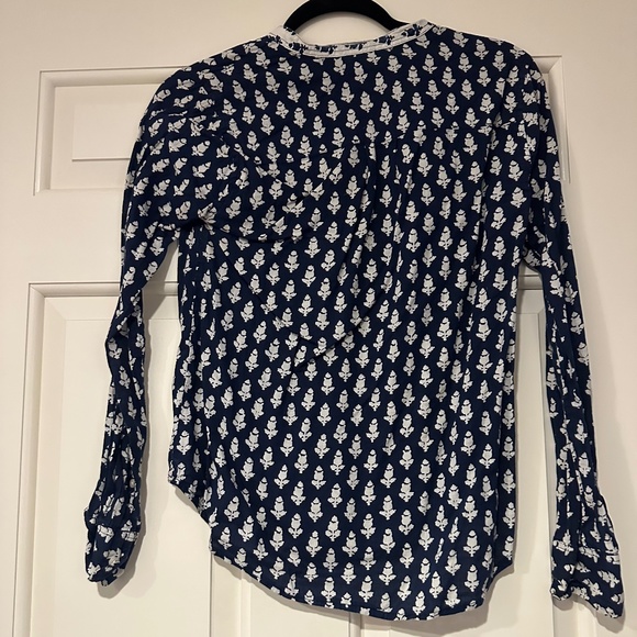 J. Crew Navy and White Cotton Long-Sleeve Button Up Blouse (Size xxs) - Picture 4 of 6